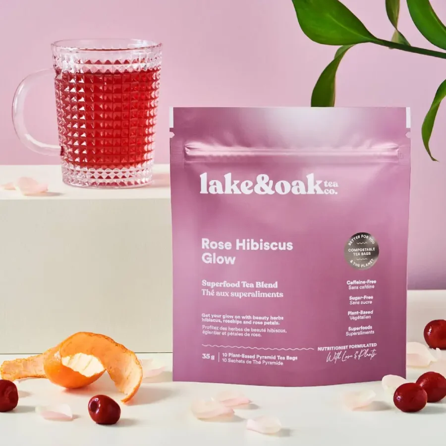Rose Hibiscus Glow - Superfood Tea Blend Hibiscus, Rosehip, Super Berry Plant-Based Tea Bags