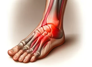 A diagram of a foot demonstrating pain on top of foot