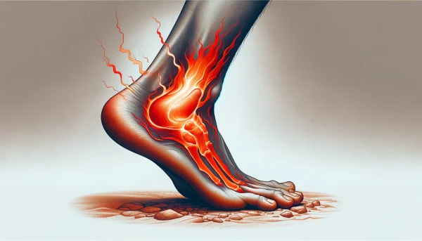 An illustration of a foot depicting what causes burning pain on top of foot